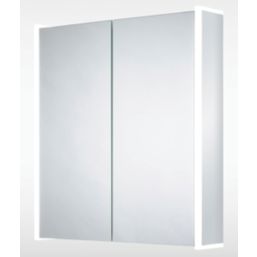 Sensio Ainsley 2-Door Mirrored Bathroom Cabinet & Bluetooth Speaker With 4680lm LED Light Grey Matt 664mm x 130mm x 700mm