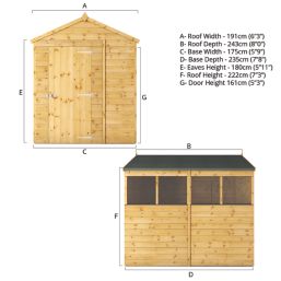 Mercia Modular 6' x 7' 6" (Nominal) Apex Shiplap T&G Timber Shed