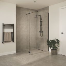 Palermo Showerwall Glass Matt Black 1950mm x 300mm x 8mm