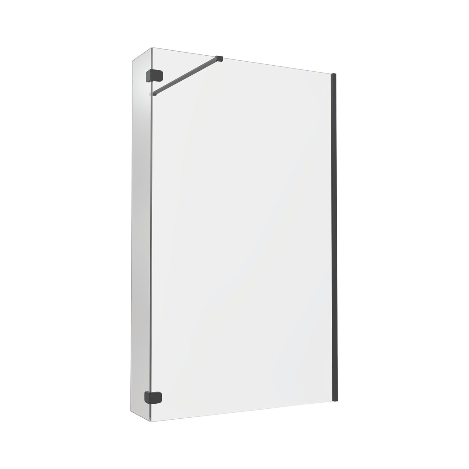 Palermo Showerwall Hinged Glass Flipper Panel Matt Black 1950mm x 300mm x 8mm (915AE)