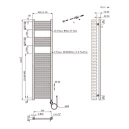 Flomasta 1600mm x 400mm 1364BTU Black Flat Electric Towel Radiator