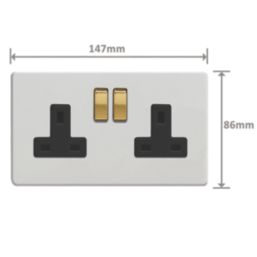 Varilight  13A 2-Gang 2-Pole Switched Socket Paintable  with Black Inserts