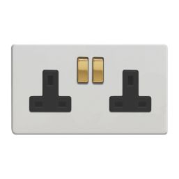 Varilight  13A 2-Gang 2-Pole Switched Socket Paintable  with Black Inserts
