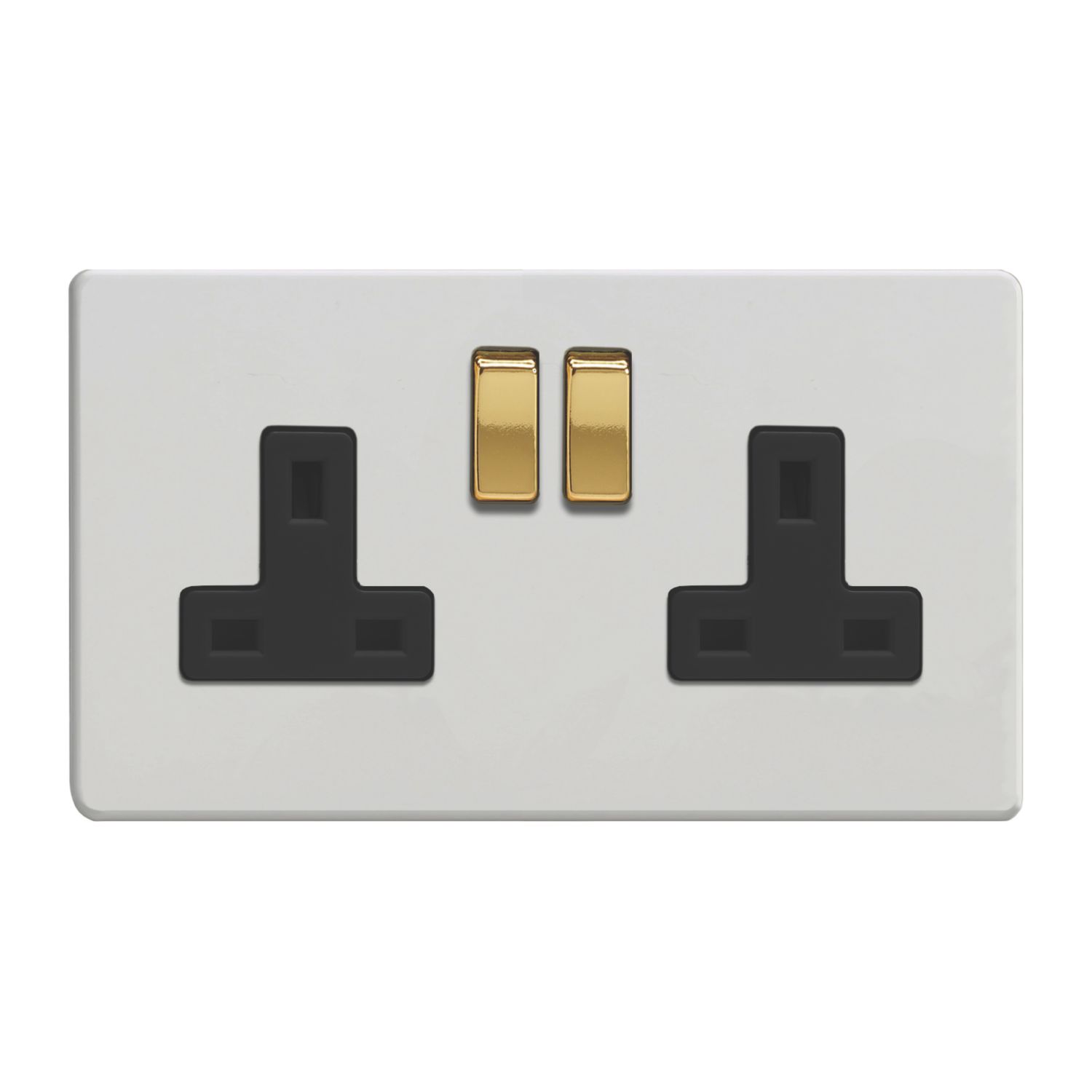 Varilight 13A 2-Gang 2-Pole Switched Socket Paintable with Black Inserts (915EC)