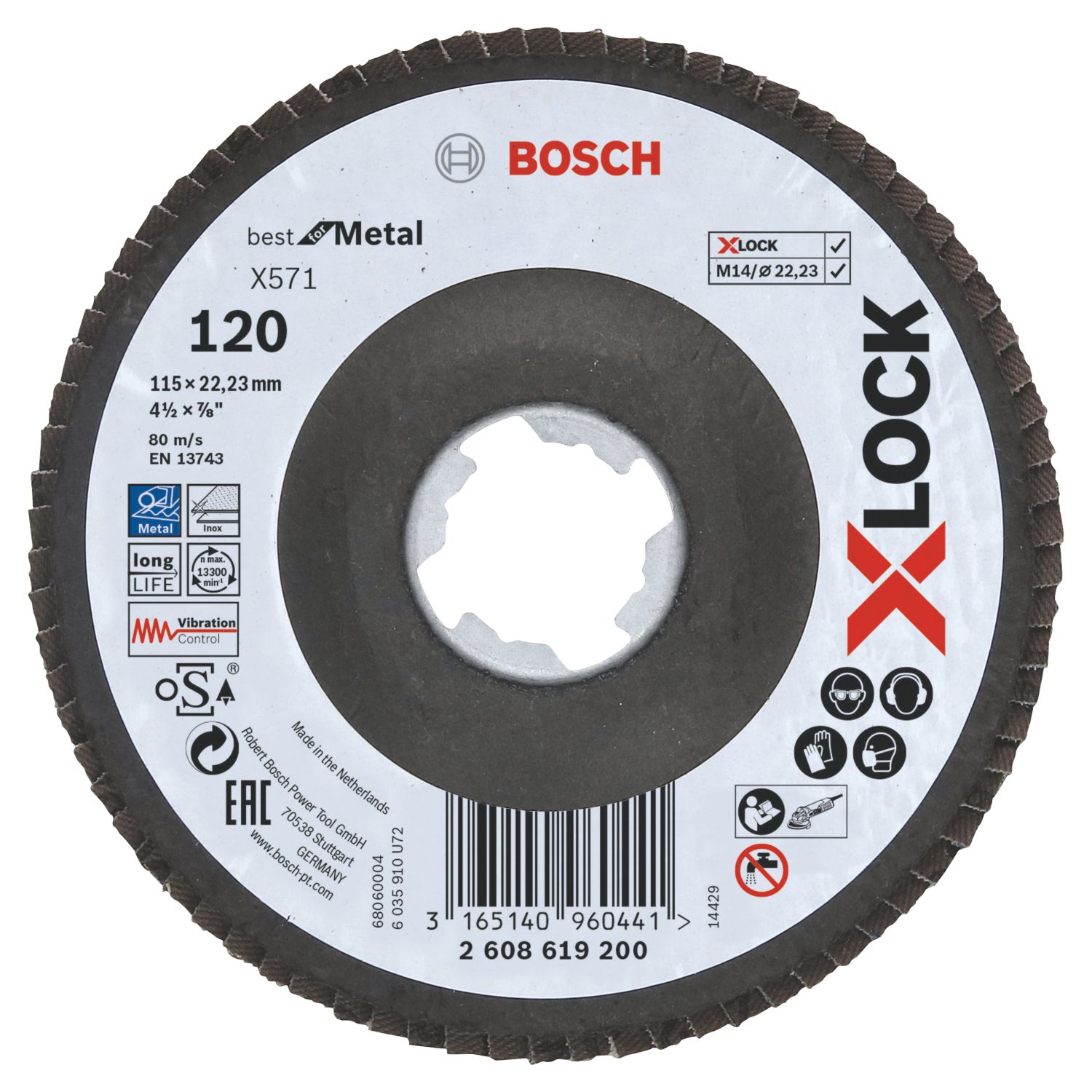 Bosch X-Lock Metal 120 Grit Flap Disc 115mm (4 1/2") (915HK)