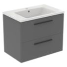 Ideal Standard i.life B Wall Hung Vanity Unit with Black Handles & Basin Matt Quartz Grey 800mm x 505mm x 630mm