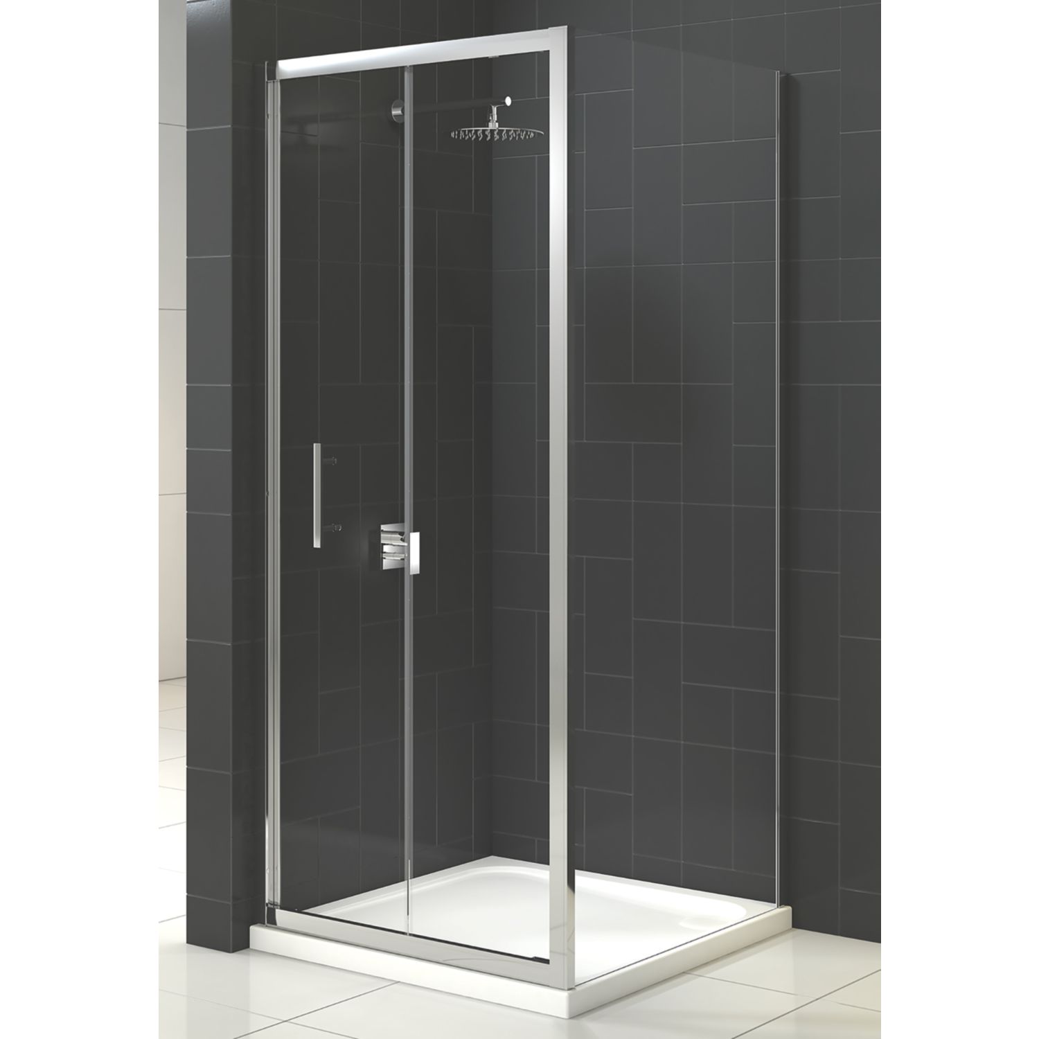 Triton Fast Fix Framed Square Bi-Fold Door with Side Panel Chrome 900mm x 900mm x 1900mm (915KV)