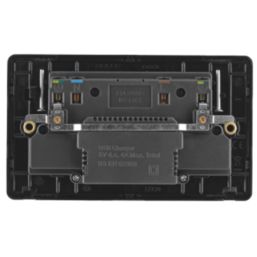 Arlec  13A 2-Gang SP Switched Socket + 4A 15W 2-Outlet Type A USB Charger Charcoal with Black Inserts