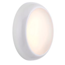 Saxby HeroPro Mini Outdoor Maintained Emergency Round LED Bulkhead With Microwave Sensor Gloss White 12W 1200lm