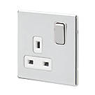 MK Aspect 13A 1-Gang DP Switched Plug Socket Polished Chrome  with White Inserts