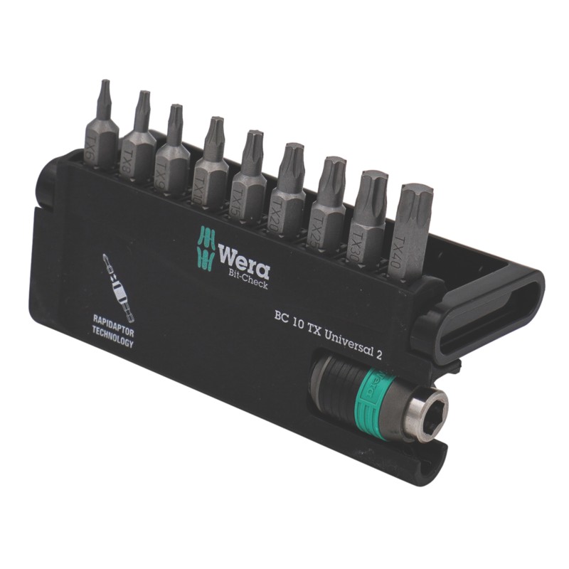 Wera Bit-Check 10 TX Universal 2 1/4" Hex Shank TX Bit Set 10 Pieces