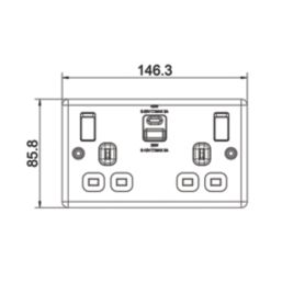 LAP  13A 2-Gang SP Switched Socket + 3A 45W 2-Outlet Type A & C USB Charger Polished Chrome with White Inserts