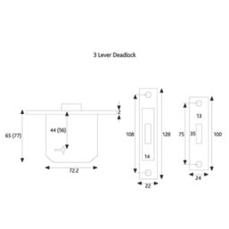ERA  3 Lever Brass Mortice Deadlock 64mm Case - 44mm Backset