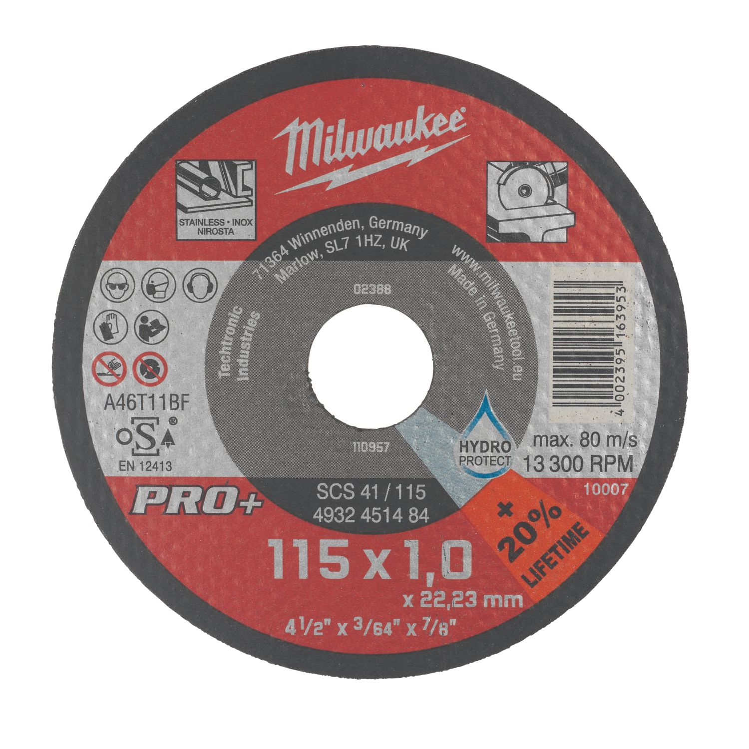 Milwaukee PRO+ Steel Cutting Discs 115mm (4 1/2") x 22.2mm 10 Pack (917GE)