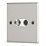 Contactum iConic 2-Gang Coaxial TV & F-Type Satellite Socket Brushed Steel with White Inserts