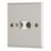 Contactum iConic 2-Gang Coaxial TV & F-Type Satellite Socket Brushed Steel with White Inserts