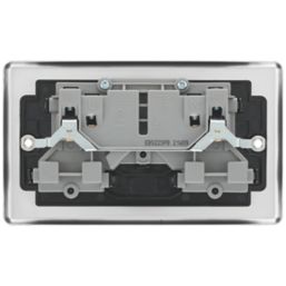 LAP  13A 2-Gang SP Switched Plug Socket Brushed Stainless Steel  with Black Inserts