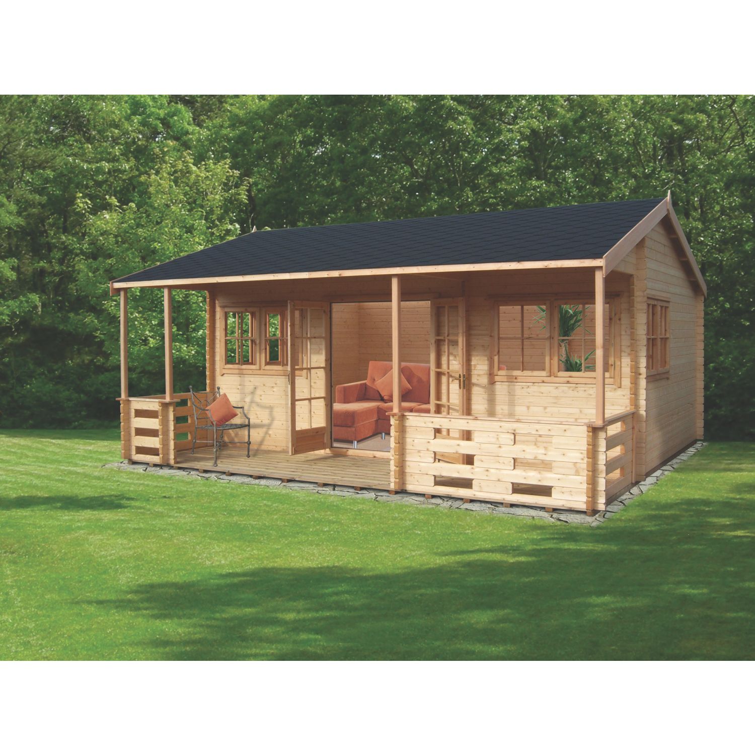 Shire Kingswood 19' 6" x 17' 6" (Nominal) Reverse Apex Timber Log Cabin (91841)
