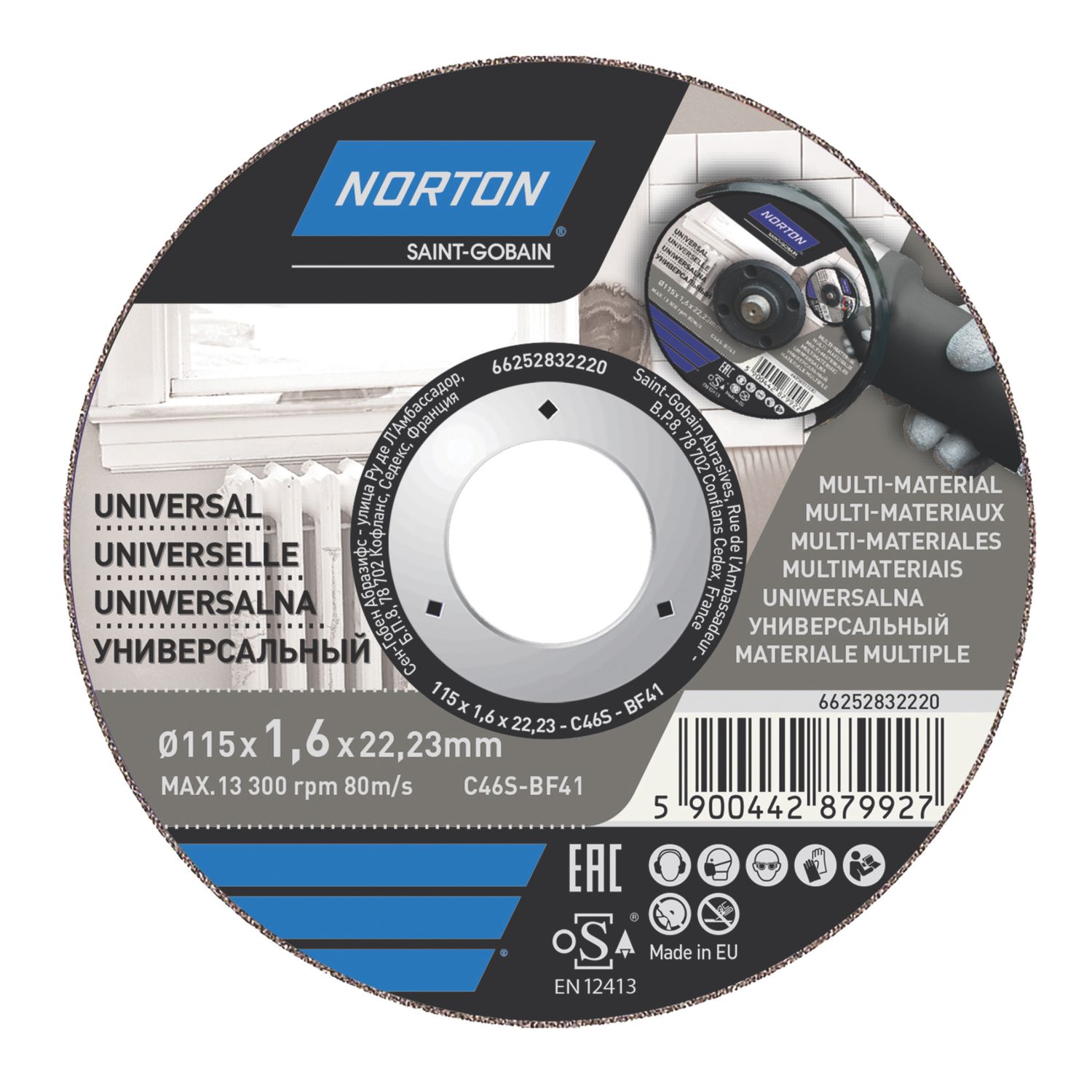 Norton Multi-Material Cutting Discs 115mm (4 1/2") x 22.23mm 5 Pack (918FK)