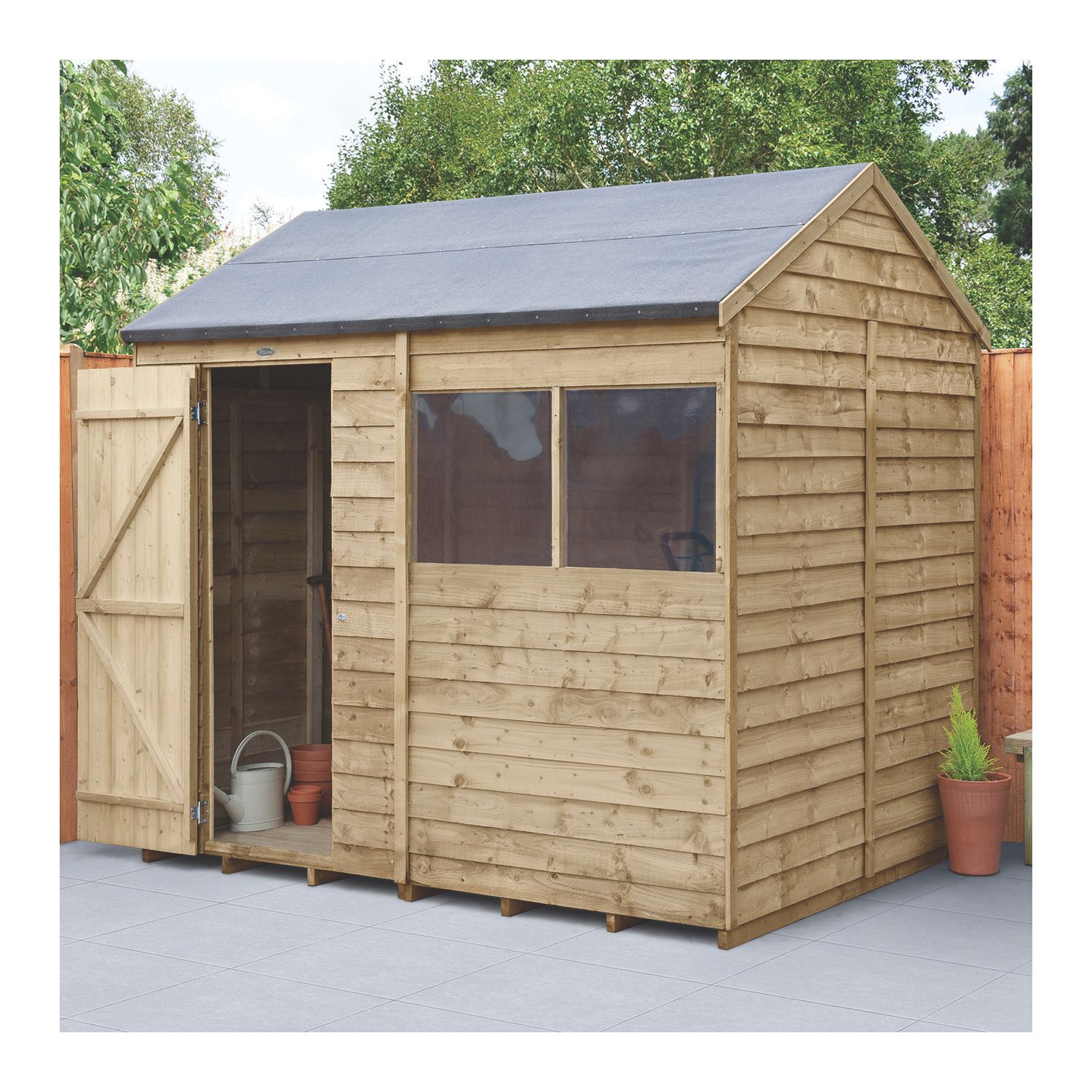 Forest 8' x 6' (Nominal) Reverse Apex Overlap Timber Shed with Base (918JR)