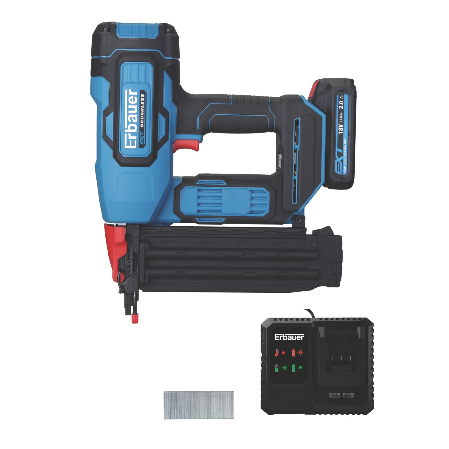 Erbauer ERI967NAL 55mm 18V 1 x 2Ah Li-Ion EXT Brushless Second Fix Cordless Nail Gun (918PG)