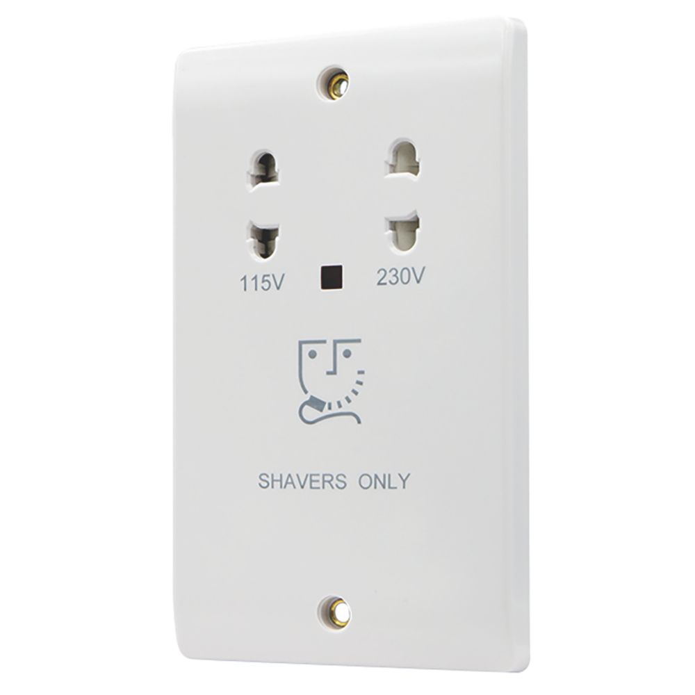 Vimark Pro 2-Gang Dual Voltage Shaver Socket 115 / 230V White