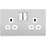 British General Evolve 13A 2-Gang SP Switched Socket Brushed Steel  with White Inserts