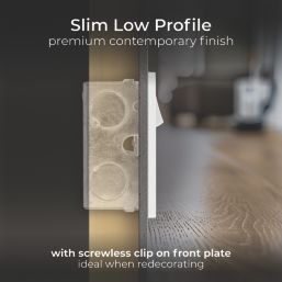 British General Evolve 13A 2-Gang SP Switched Socket Brushed Steel  with White Inserts