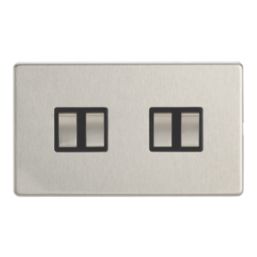 Contactum Lyric 10AX 4-Gang 2-Way Light Switch  Brushed Steel with Black Inserts