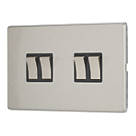Contactum Lyric 10AX 4-Gang 2-Way Light Switch  Brushed Steel with Black Inserts