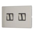 Contactum Lyric 10AX 4-Gang 2-Way Light Switch  Brushed Steel with Black Inserts