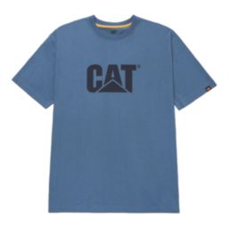 CAT Trademark Logo T-Shirt Short Sleeve Tee Shirts Blue X Large 44" Chest