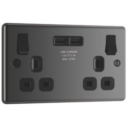 LAP  13A 2-Gang SP Switched Socket + 3.1A 15.5W 2-Outlet Type A USB Charger Black Nickel with Black Inserts