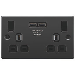 LAP  13A 2-Gang SP Switched Socket + 3.1A 2-Outlet Type A USB Charger Black Nickel with Black Inserts