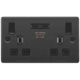 LAP  13A 2-Gang SP Switched Socket + 3.1A 15.5W 2-Outlet Type A USB Charger Black Nickel with Black Inserts