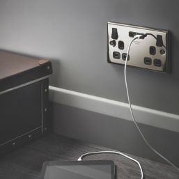 LAP  13A 2-Gang SP Switched Socket + 3.1A 15.5W 2-Outlet Type A USB Charger Black Nickel with Black Inserts