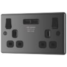 LAP  13A 2-Gang SP Switched Socket + 3.1A 15.5W 2-Outlet Type A USB Charger Black Nickel with Black Inserts