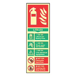 Photoluminescent "Fire Extinguisher Lithium-lon" Sign 300mm x 100mm
