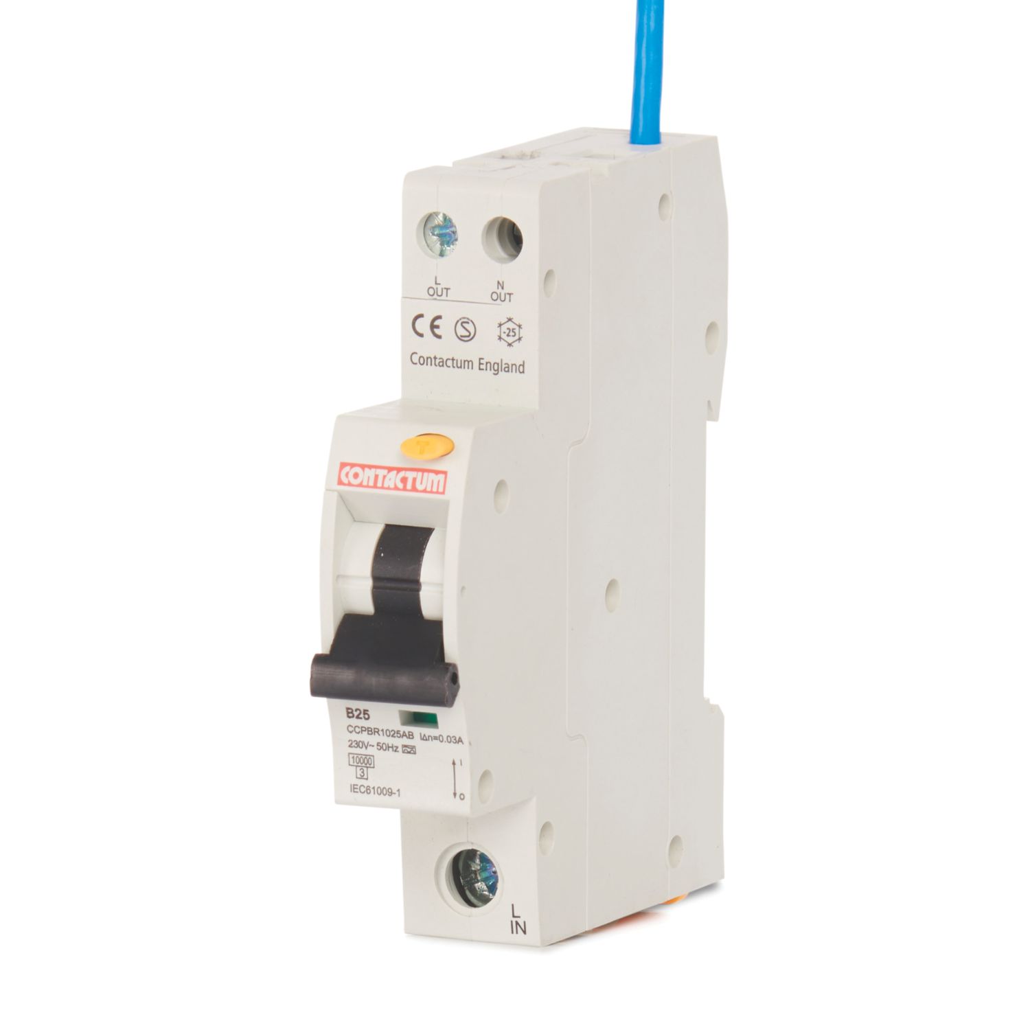 Contactum Defender 25A 30mA Type A SP B Curve Compact RCBO (919HA)