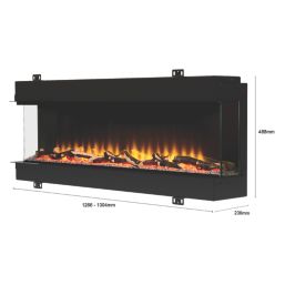 Be Modern Pryzm Invision 1250 Black Remote Control Wall-Mounted Electric Inset Fire 1258mm x 111mm x 296mm