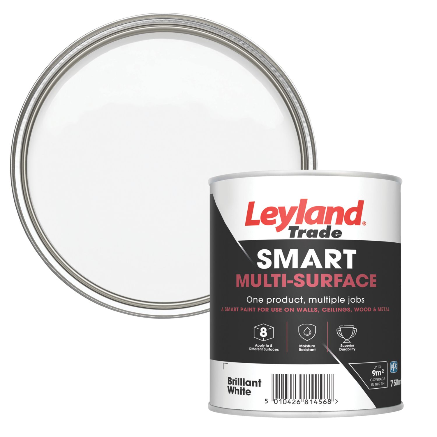 Leyland Trade 750ml Brilliant White Eggshell Emulsion Multi Surface Paint (919PT)