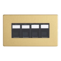 Contactum Lyric 4-Gang Double RJ45 Ethernet Socket Brushed Brass with Black Inserts