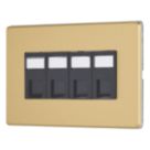 Contactum Lyric 4-Gang Double RJ45 Ethernet Socket Brushed Brass with Black Inserts