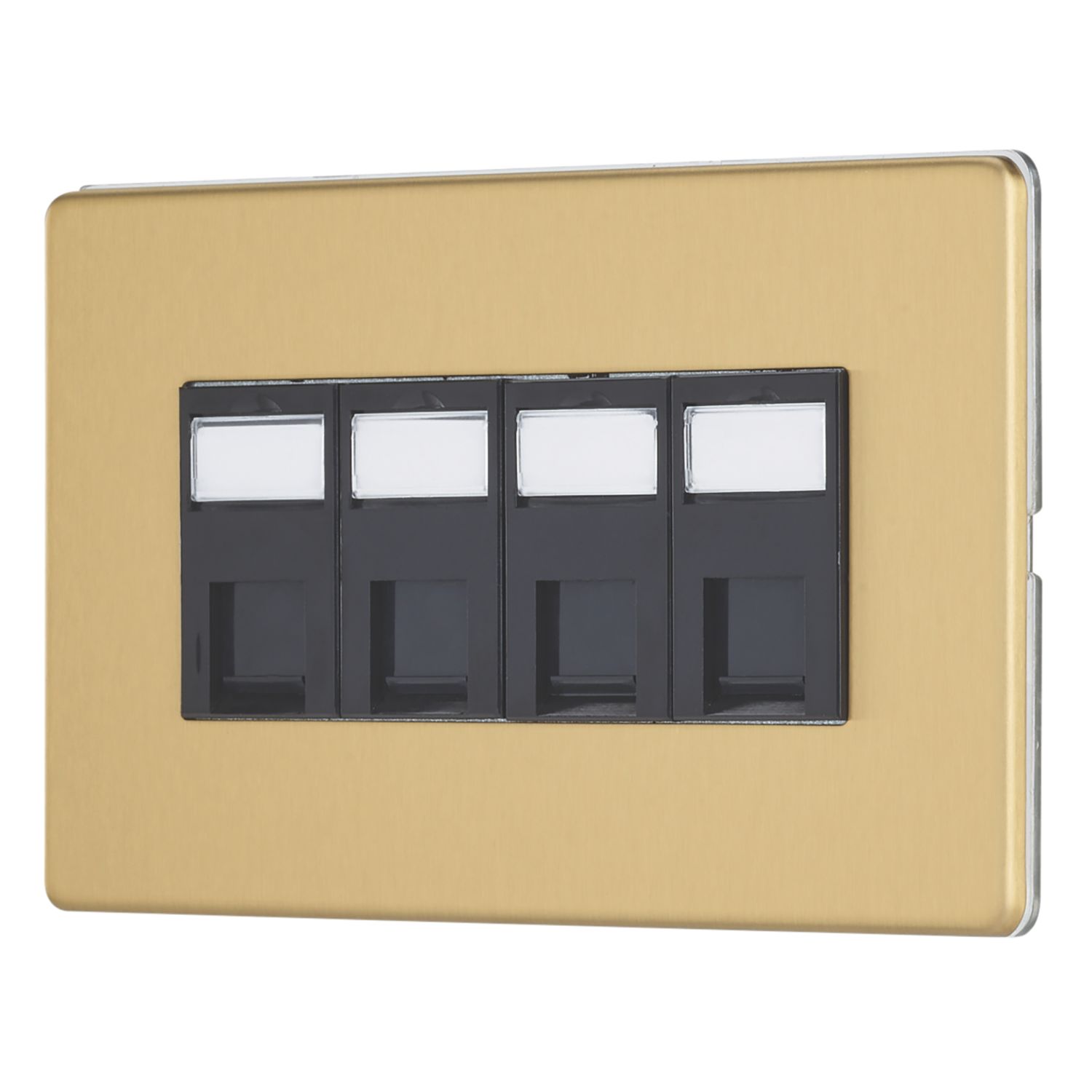 Contactum Lyric 4-Gang Double RJ45 Ethernet Socket Brushed Brass with Black Inserts (919RP)