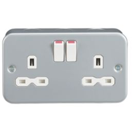Knightsbridge   13A 2-Gang DP Switched Metal Clad Socket  with White Inserts