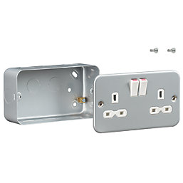 Knightsbridge  13A 2-Gang DP Switched Metal Clad Socket  with White Inserts