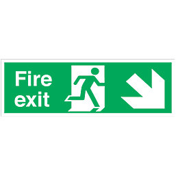 Non Photoluminescent "Fire Exit" Down Right Arrow Signs 150mm x 450mm 50 Pack