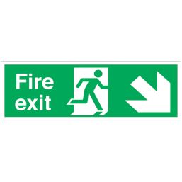 Essentials  Non Photoluminescent "Fire Exit" Down Right Arrow Signs 150mm x 450mm 50 Pack