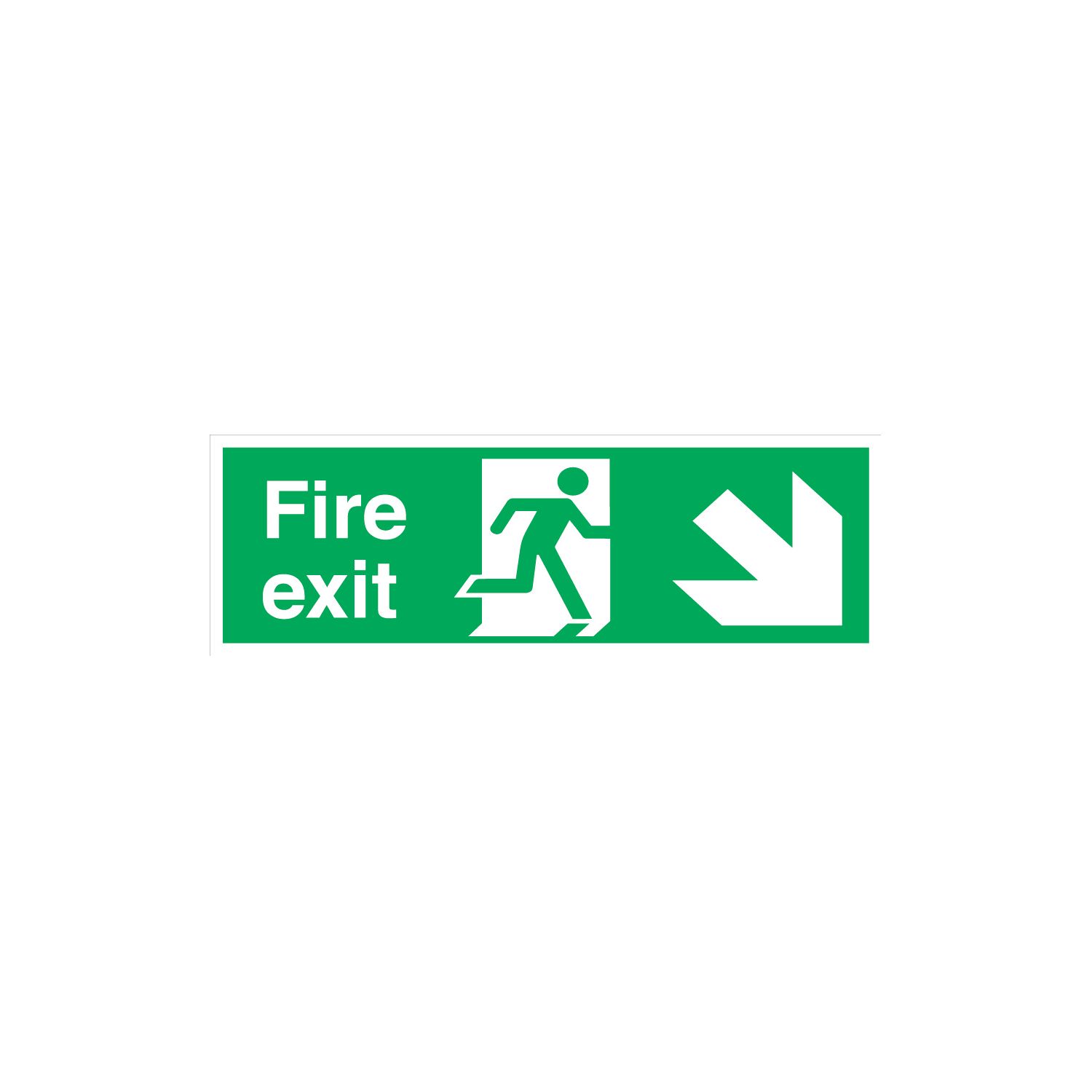 Essentials Non Photoluminescent "Fire Exit" Down Right Arrow Signs 150mm x 450mm 50 Pack (92040)