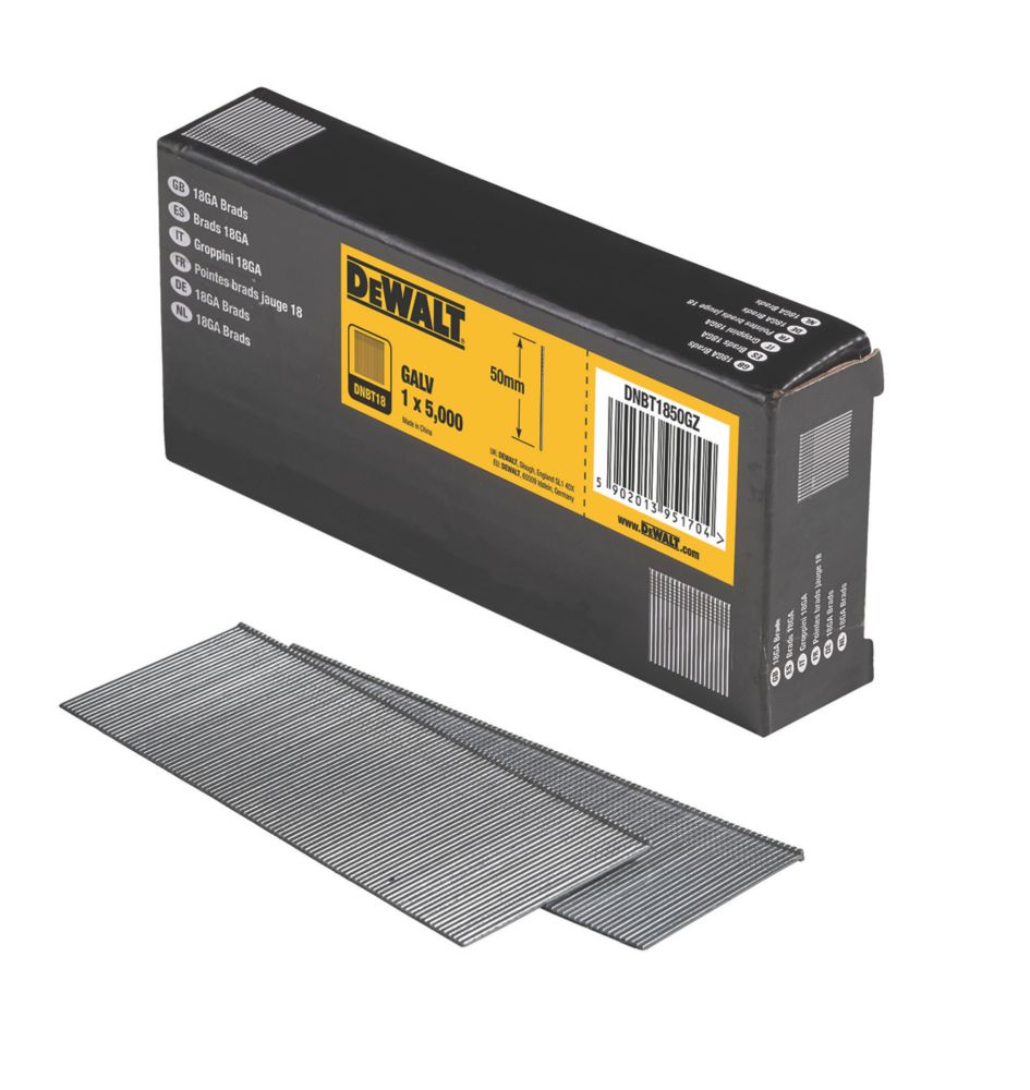 DeWalt Galvanised Brad Nails 18ga x 50mm 5000 Pack Screwfix